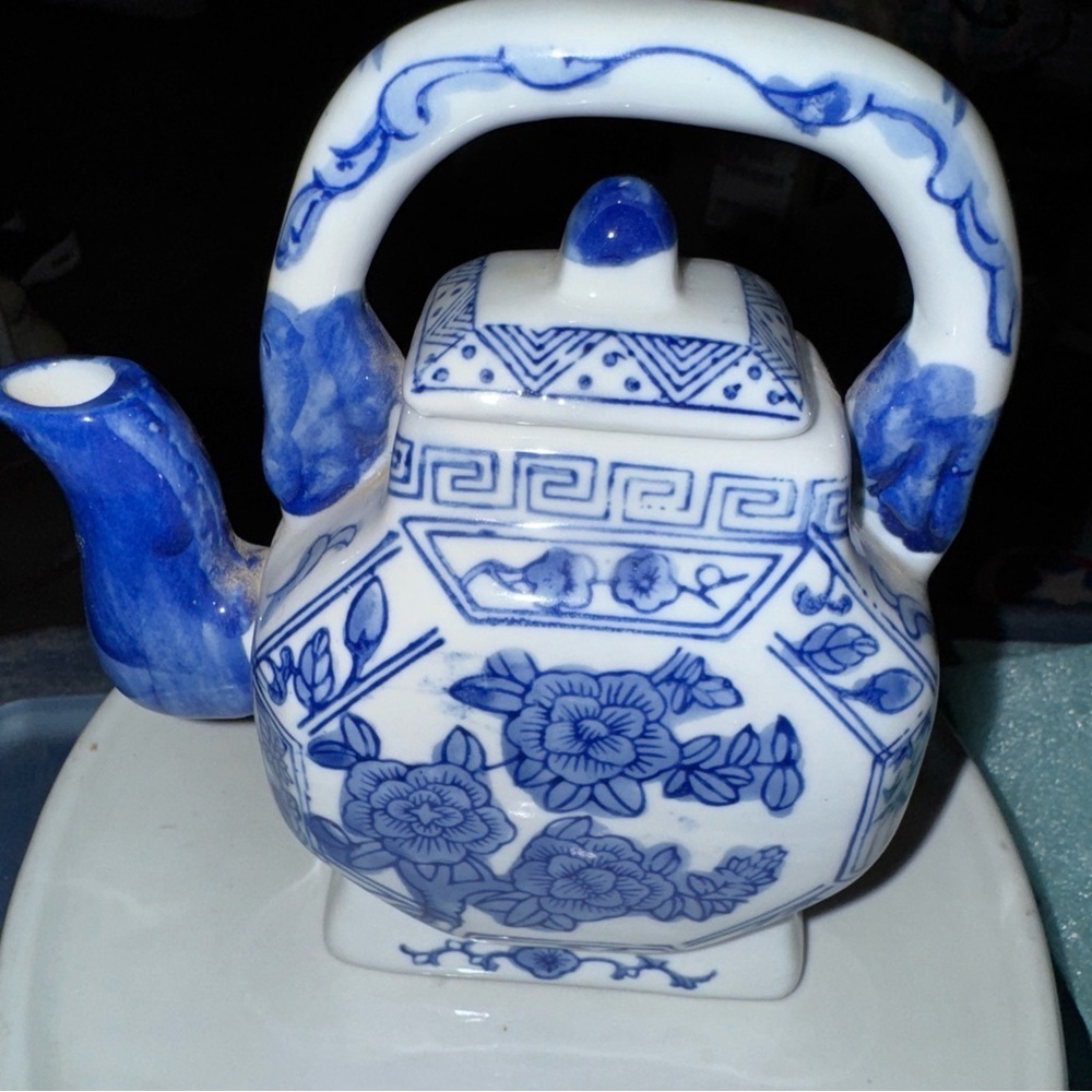 Blue and White Floral Ceramic Teapot